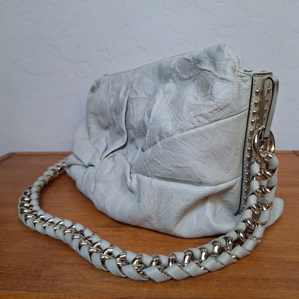 Guess Y2K Leather Chain Hobo Slouchy Shoulder Bag Studded Ruched Metal Bold Edgy - Picture 5 of 16